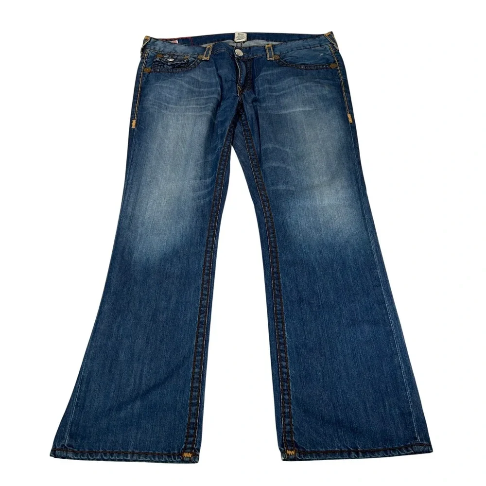 VTG True Religion Ricky Super T Made in USA Mens Blue Straight Leg Jeans Size 42
